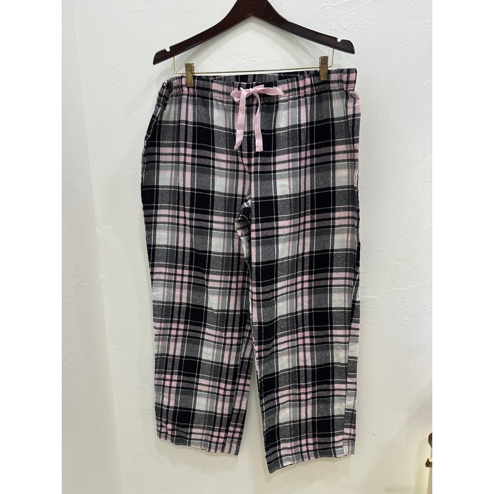 Secret Treasures Women XL Pajama Pants Pink Black Plaid Cotton Blend Sleepwear